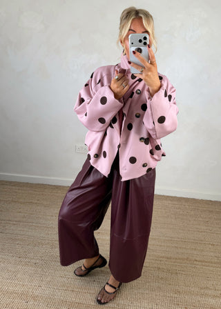 Leather look belted barrel leg trouser - Merlot-The Style Attic
