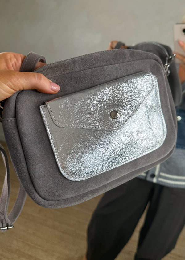 Leather pocket bag - grey-The Style Attic