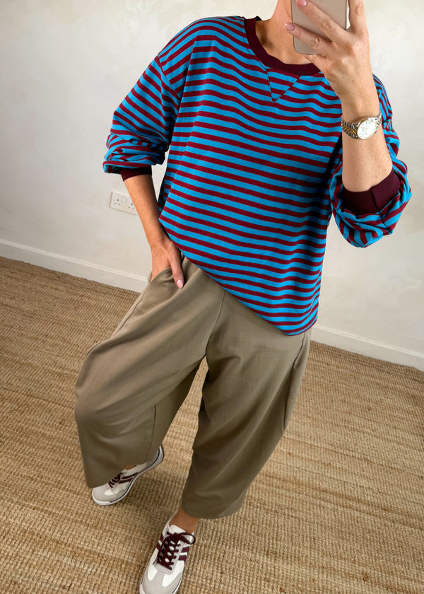 Leo striped sweater - Merlot/cerulean-The Style Attic