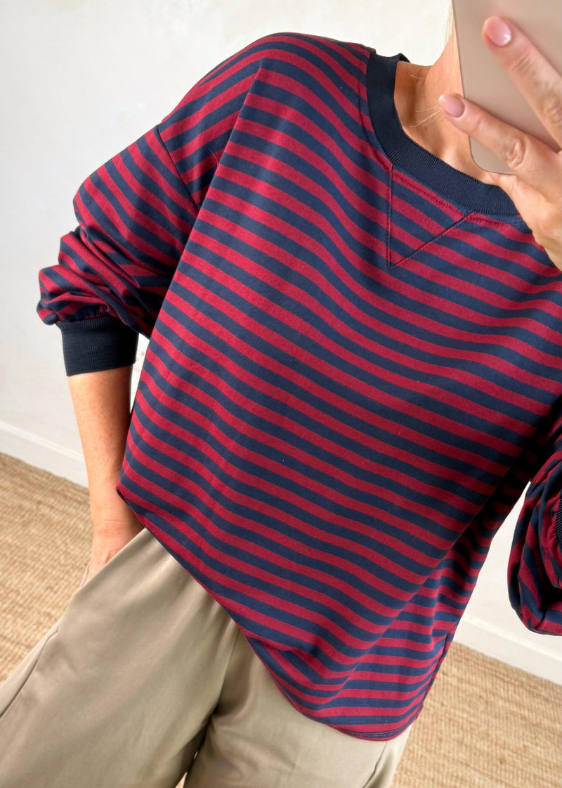 Leo striped sweater - Merlot/navy-The Style Attic
