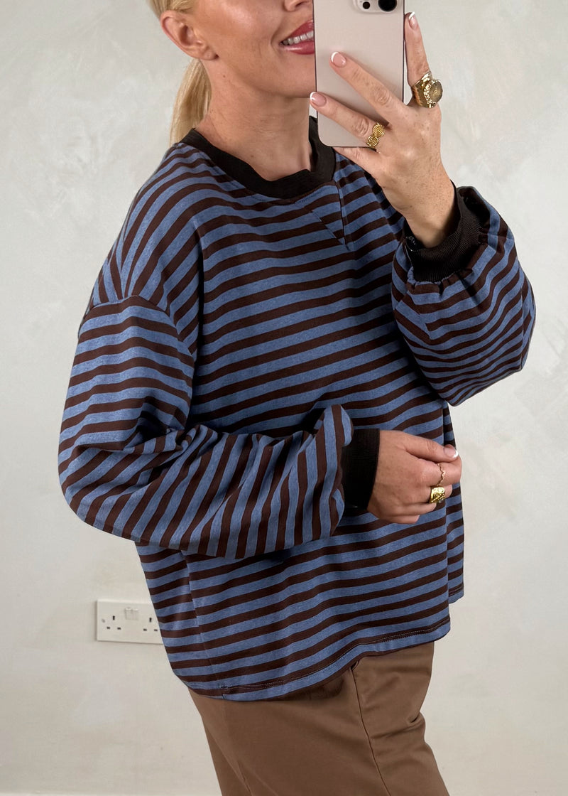 Leo striped sweater - blue/chocolate-The Style Attic