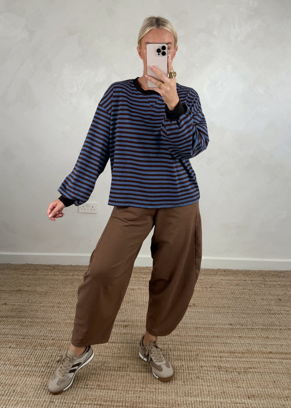 Leo striped sweater - blue/chocolate-The Style Attic