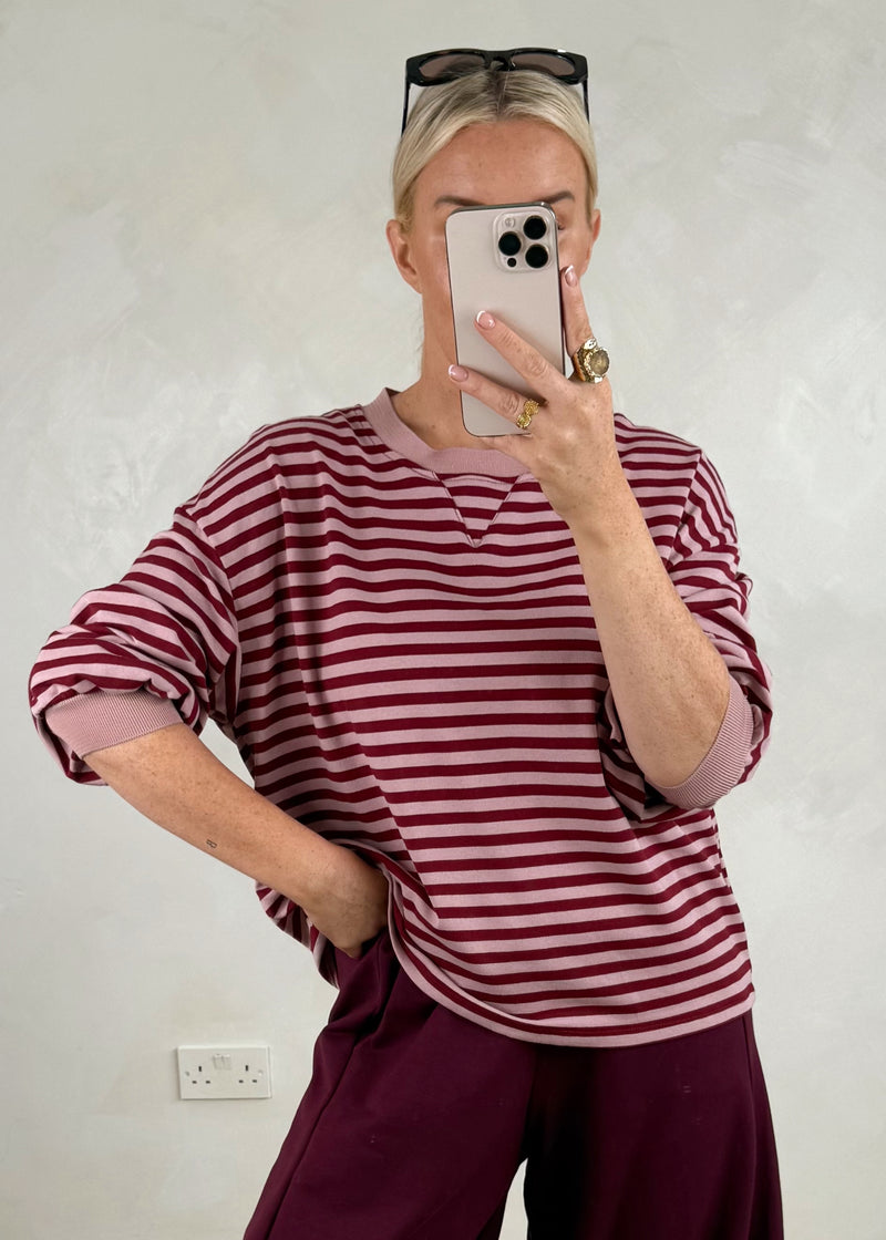 Leo striped sweater - blush/merlot-The Style Attic