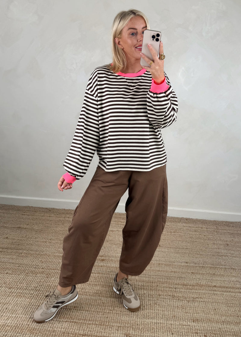 Leo striped sweater - cream/chocolate-The Style Attic