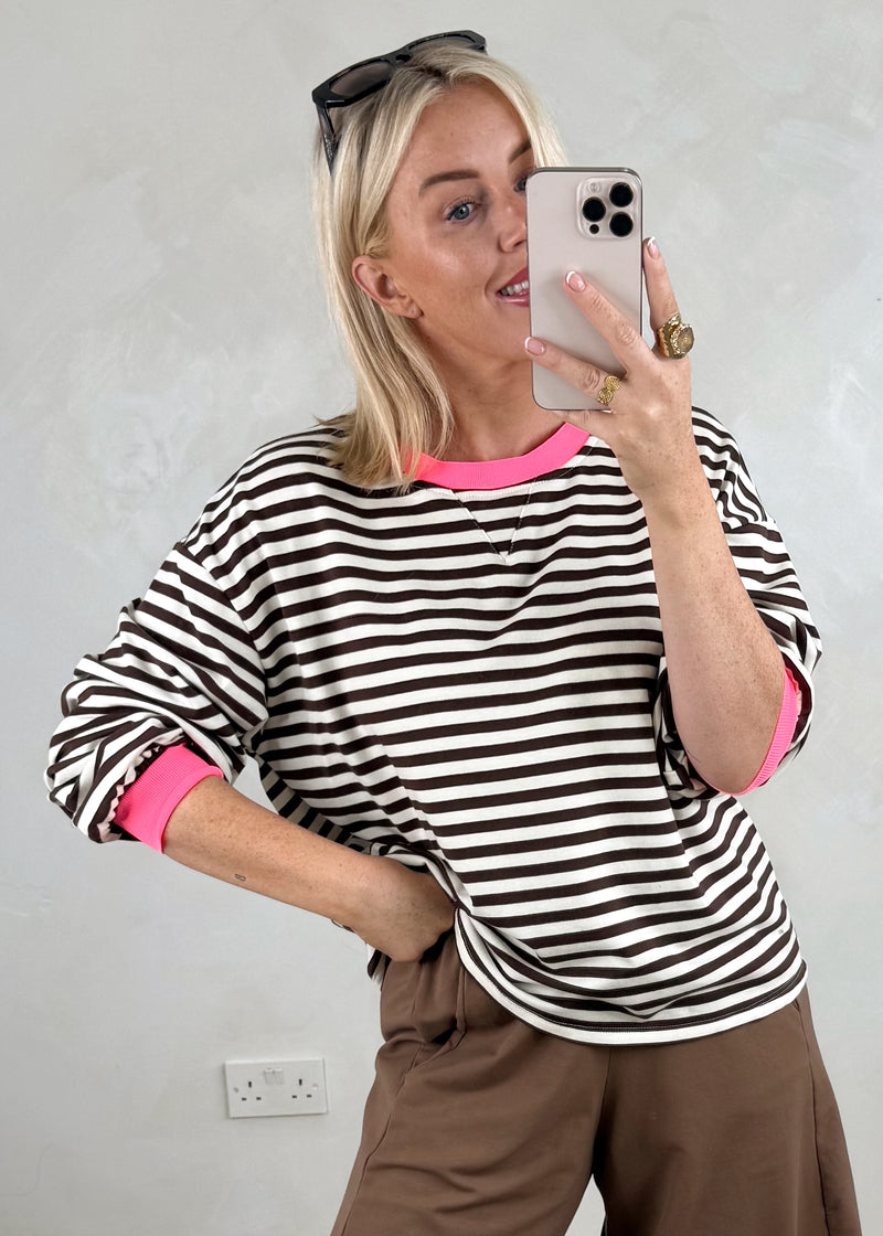 Leo striped sweater - cream/chocolate-The Style Attic