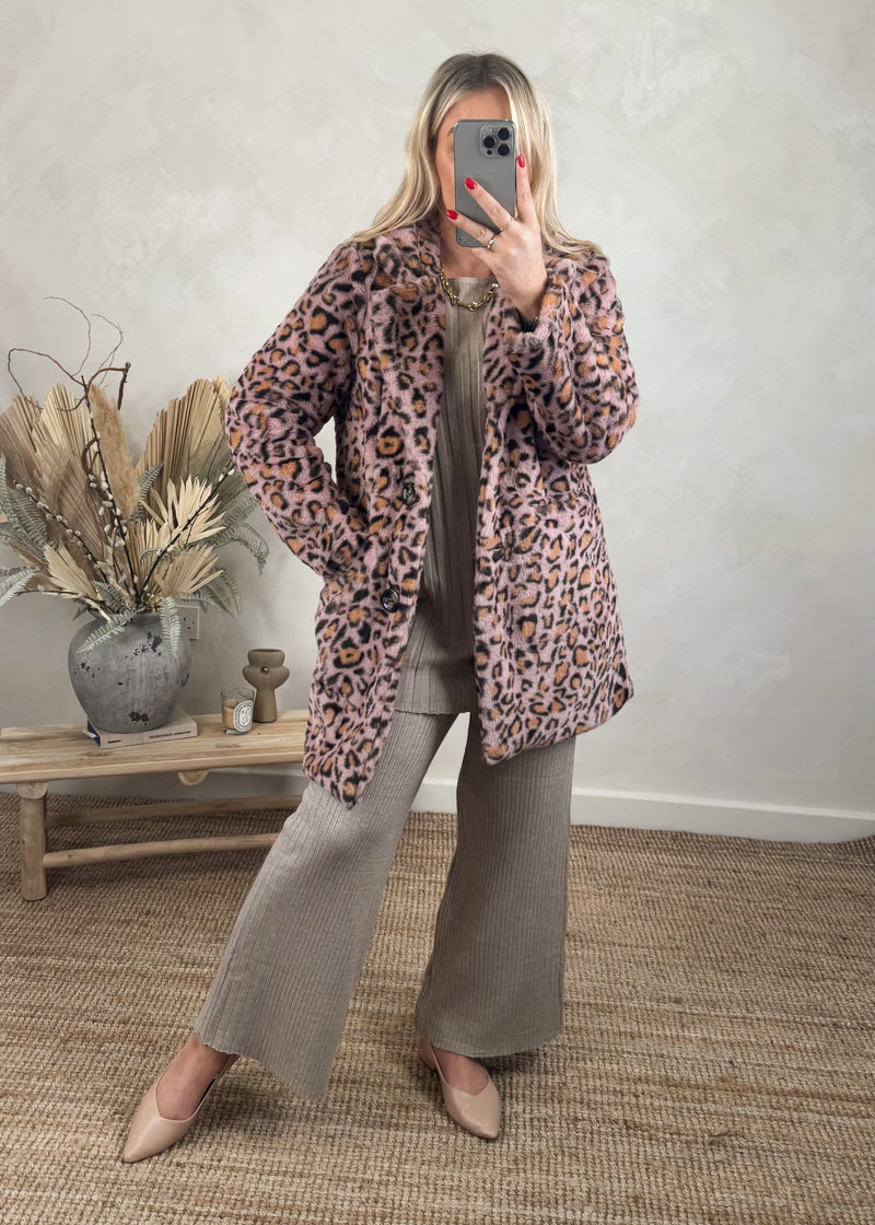 Leopard plush coat - pink-The Style Attic