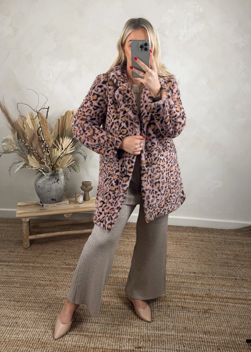 Leopard plush coat pink The Style Attic