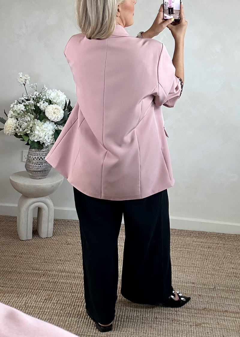 Leopard trim Blazer - blush-The Style Attic