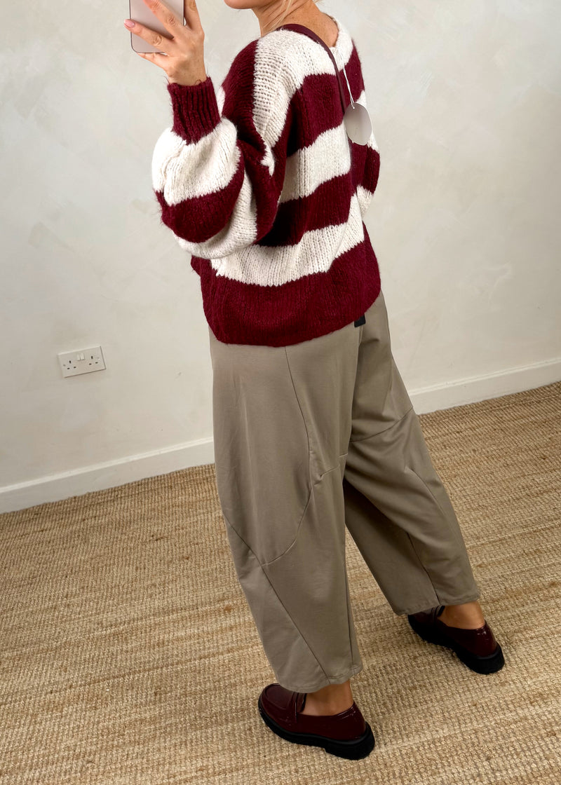 Libby Striped tie front knit - Merlot/cream-The Style Attic