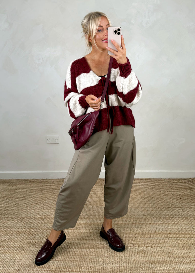 Libby Striped tie front knit - Merlot/cream-The Style Attic