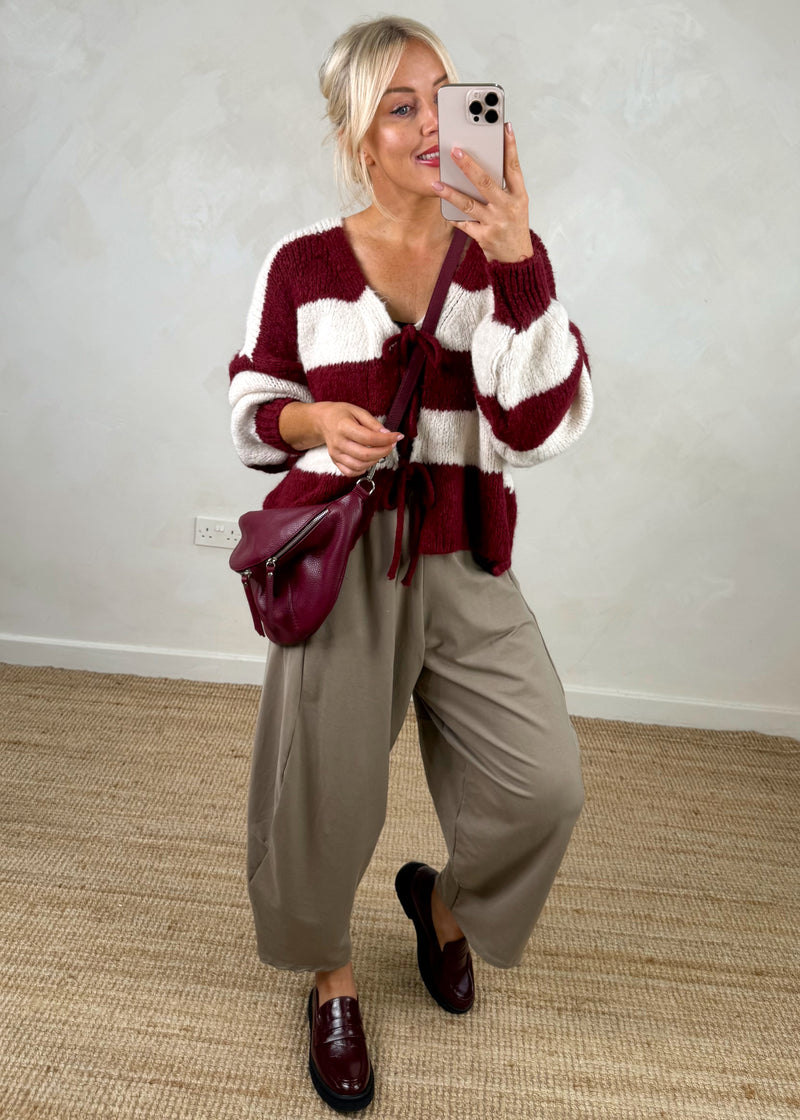 Libby Striped tie front knit - Merlot/cream-The Style Attic
