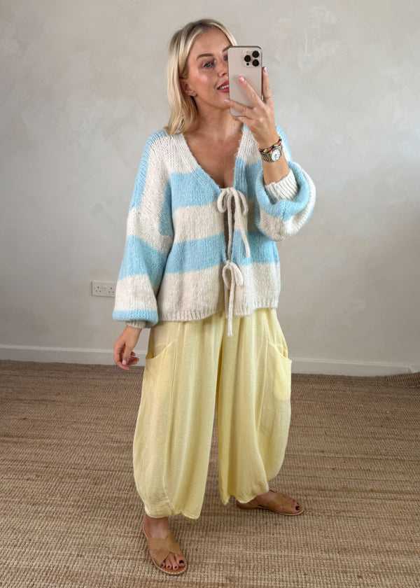 Libby Striped tie front knit - blue/cream-The Style Attic