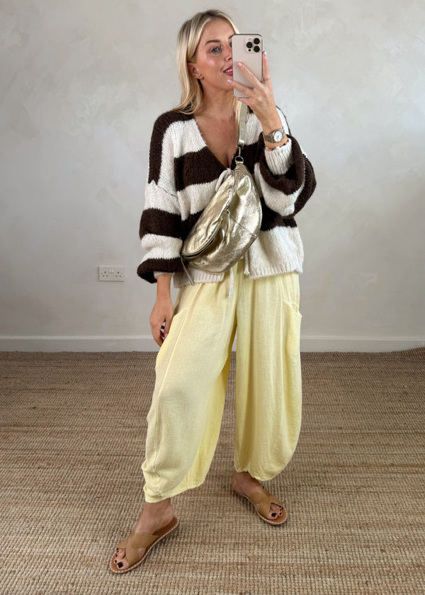 Libby Striped tie front knit - chocolate-The Style Attic