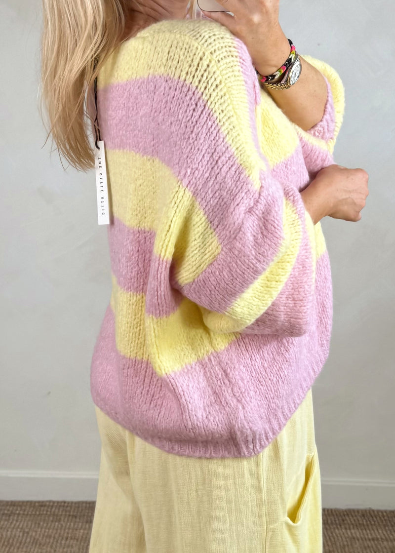 Libby Striped tie front knit - lemon/blush-The Style Attic