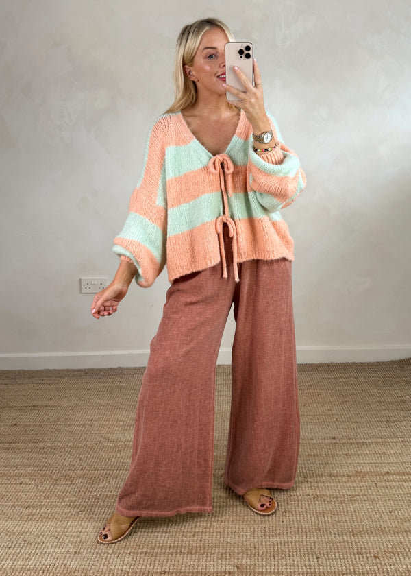 Libby Striped tie front knit - mint/orange-The Style Attic