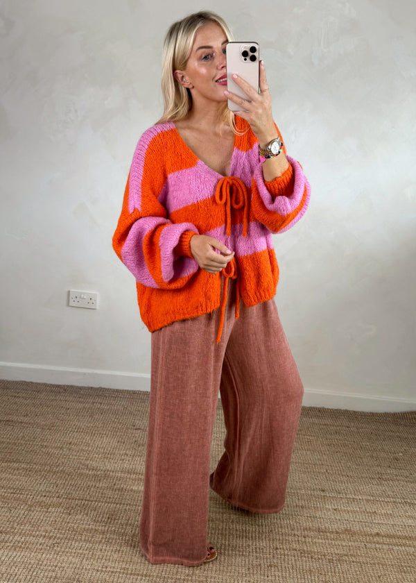 Libby Striped tie front knit - pink/orange-The Style Attic