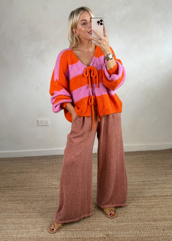 Libby Striped tie front knit - pink/orange-The Style Attic