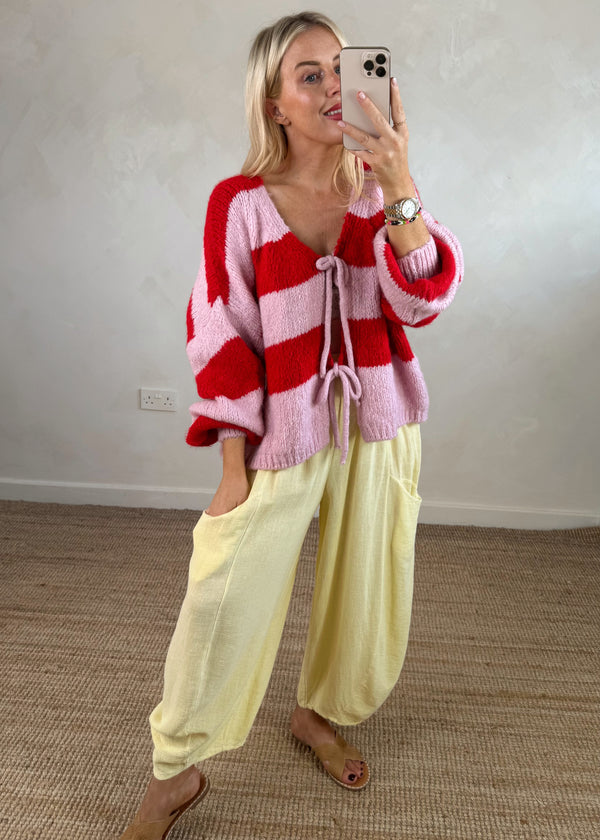 Libby Striped tie front knit - pink/red-The Style Attic