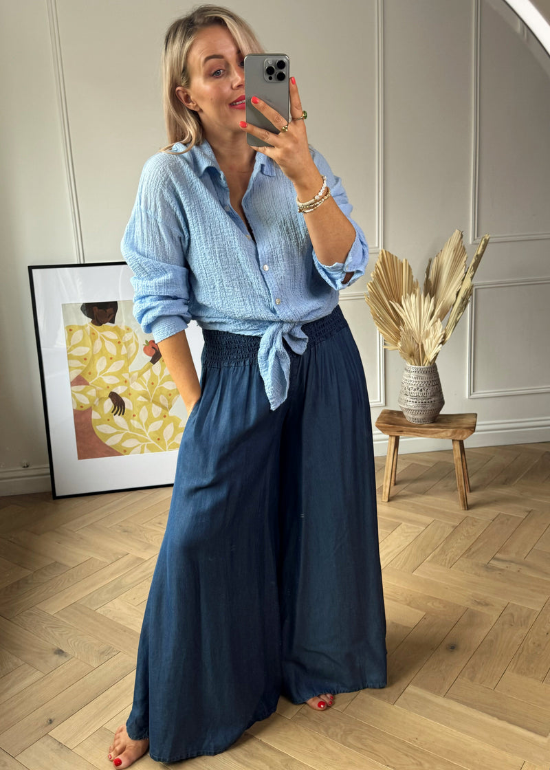 Liddy tie front shirt - cornflower-The Style Attic