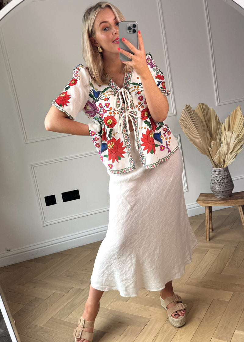 Linen Fleur skirt - stone-The Style Attic