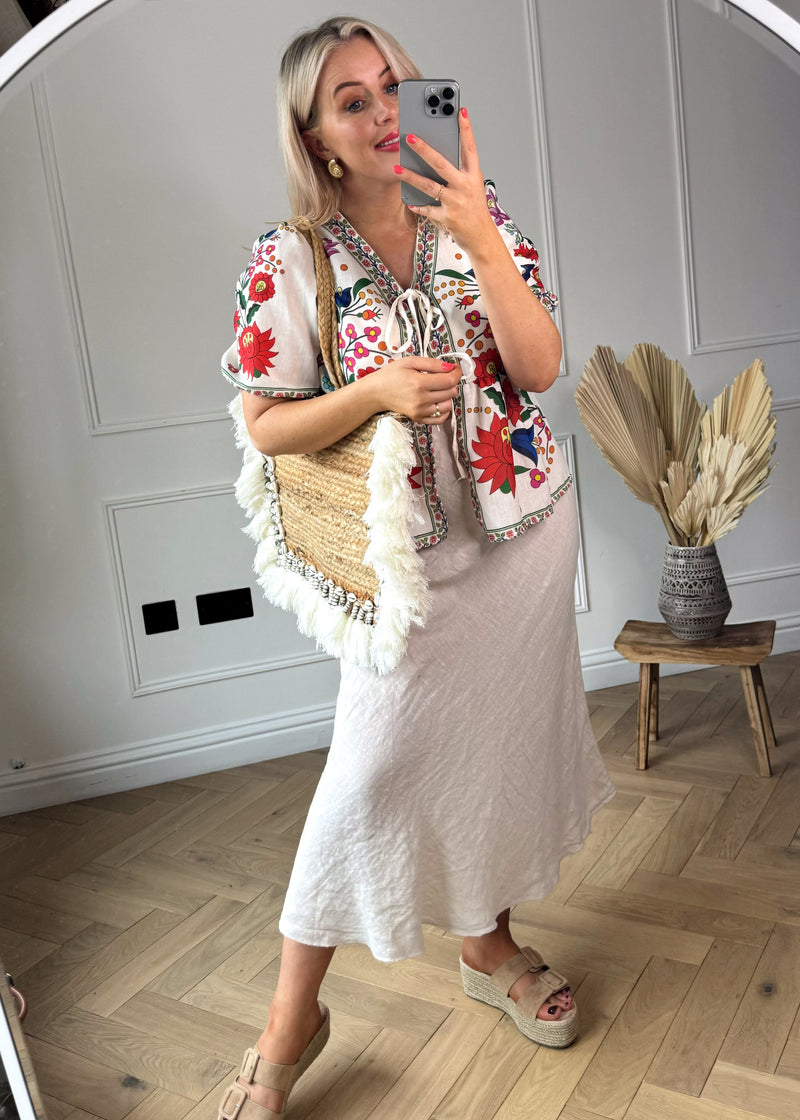 Linen Fleur skirt - stone-The Style Attic