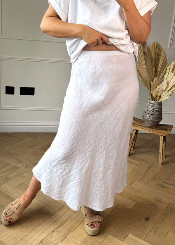 Linen Fleur skirt - white-The Style Attic