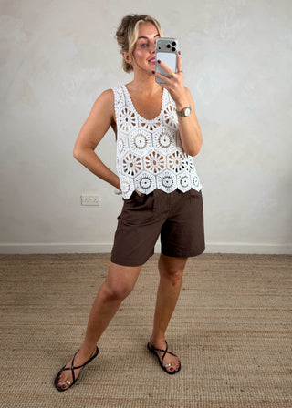 Linen blend shorts - chocolate-The Style Attic