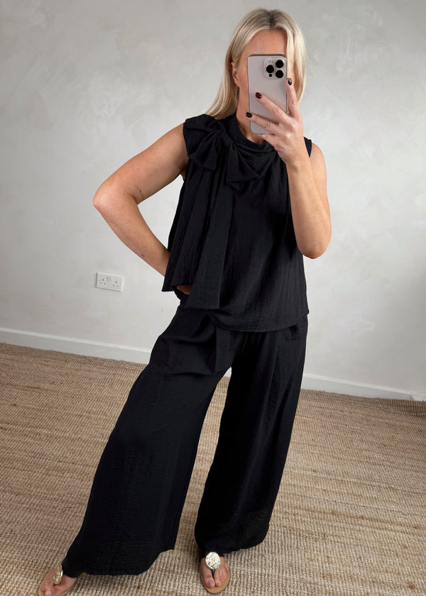 Lisa bow co-ord set - black-The Style Attic