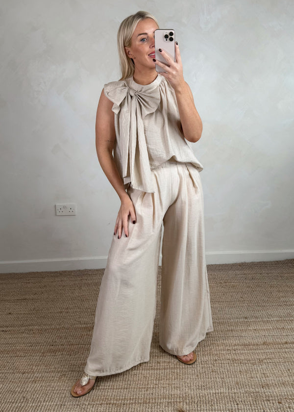 Lisa bow co-ord set - stone-The Style Attic