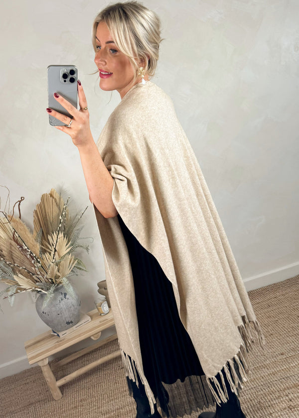 Lissy poncho cardigan - beige-The Style Attic