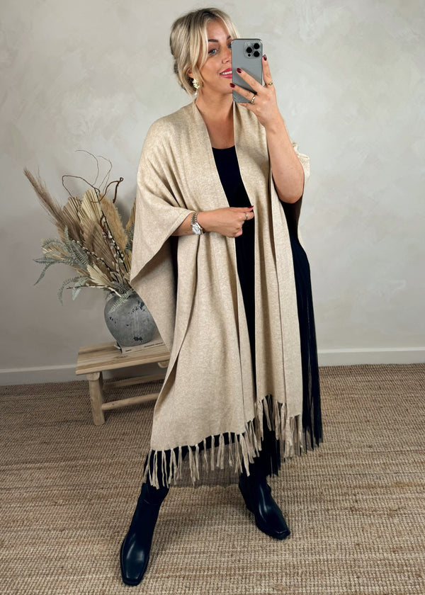 Lissy poncho cardigan - beige-The Style Attic