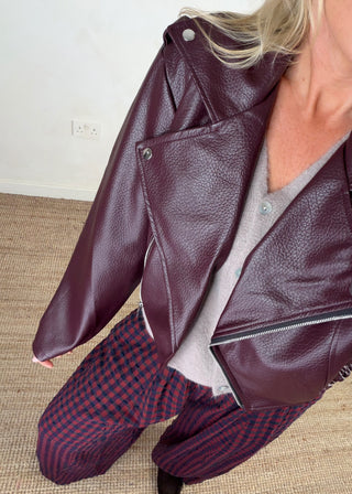 Livvy biker jacket - Merlot-The Style Attic