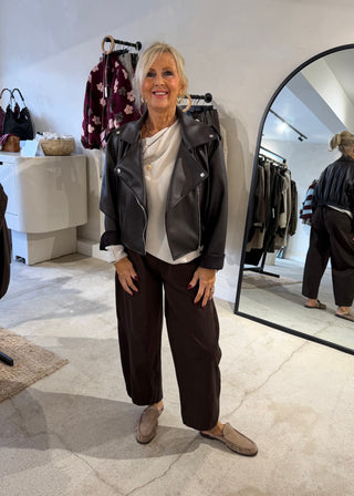 Livvy biker jacket - chocolate-The Style Attic