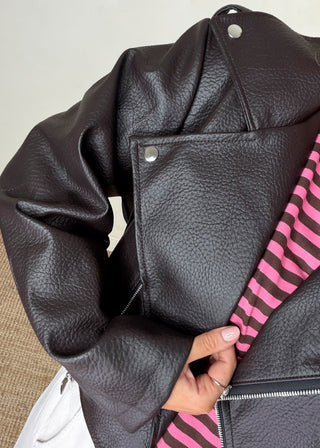 Livvy biker jacket - chocolate-The Style Attic