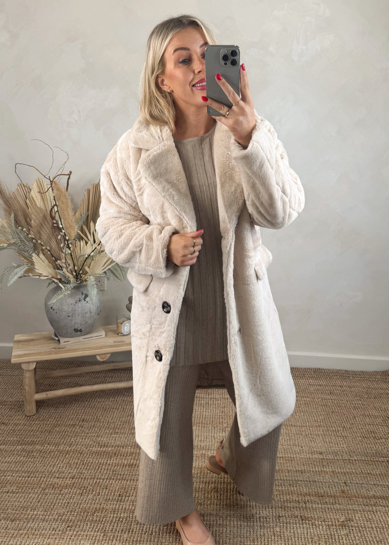 Liza plush coat - cream-The Style Attic