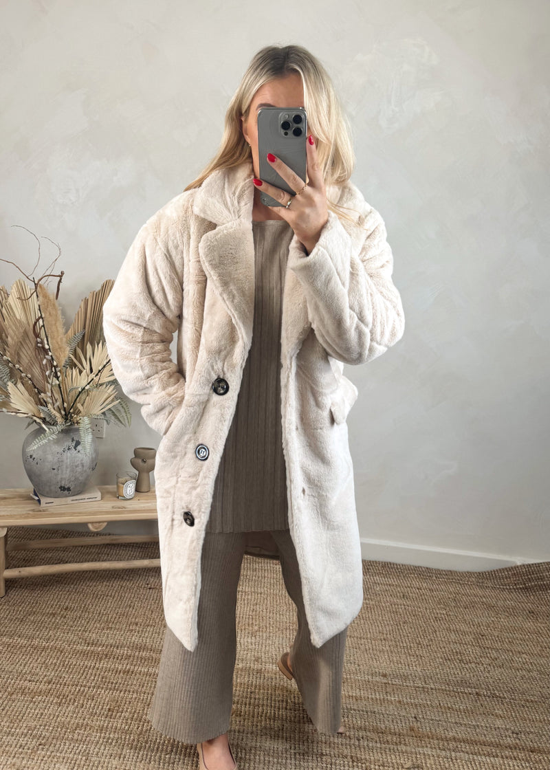 Liza plush coat - cream-The Style Attic