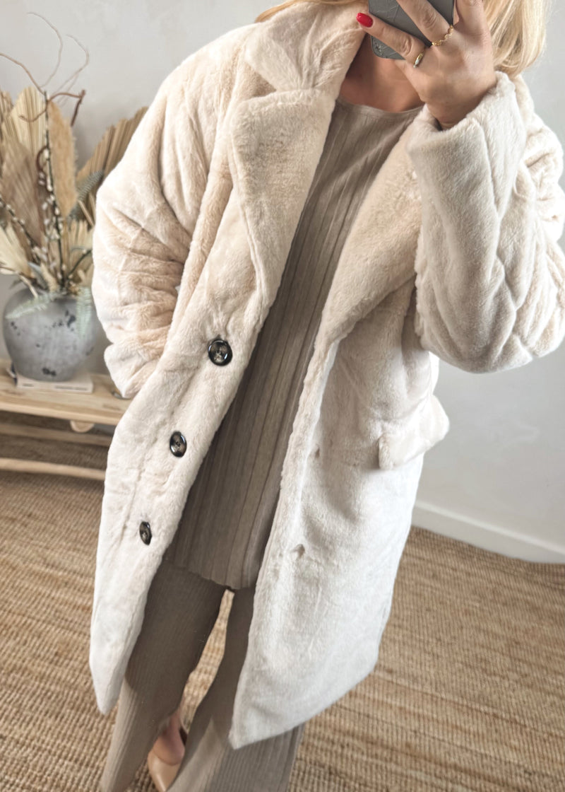 Liza plush coat - cream-The Style Attic