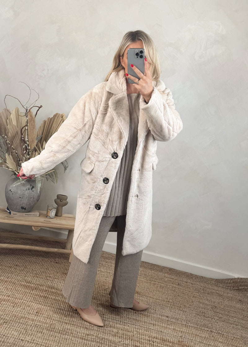 Liza plush coat - cream-The Style Attic