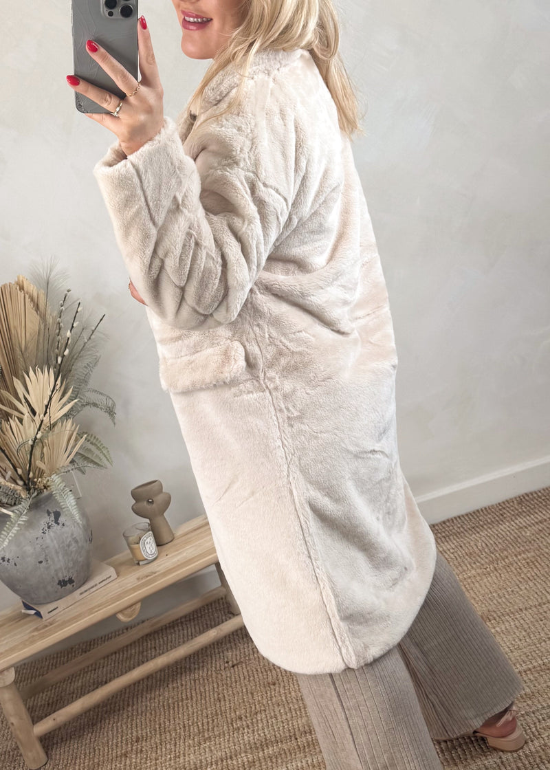 Liza plush coat - cream-The Style Attic