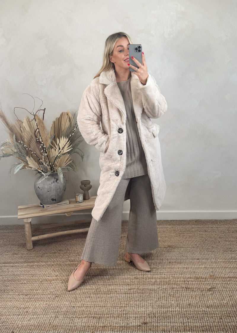 Liza plush coat - cream-The Style Attic