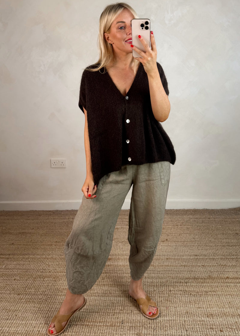 Lottie button knit - chocolate-The Style Attic