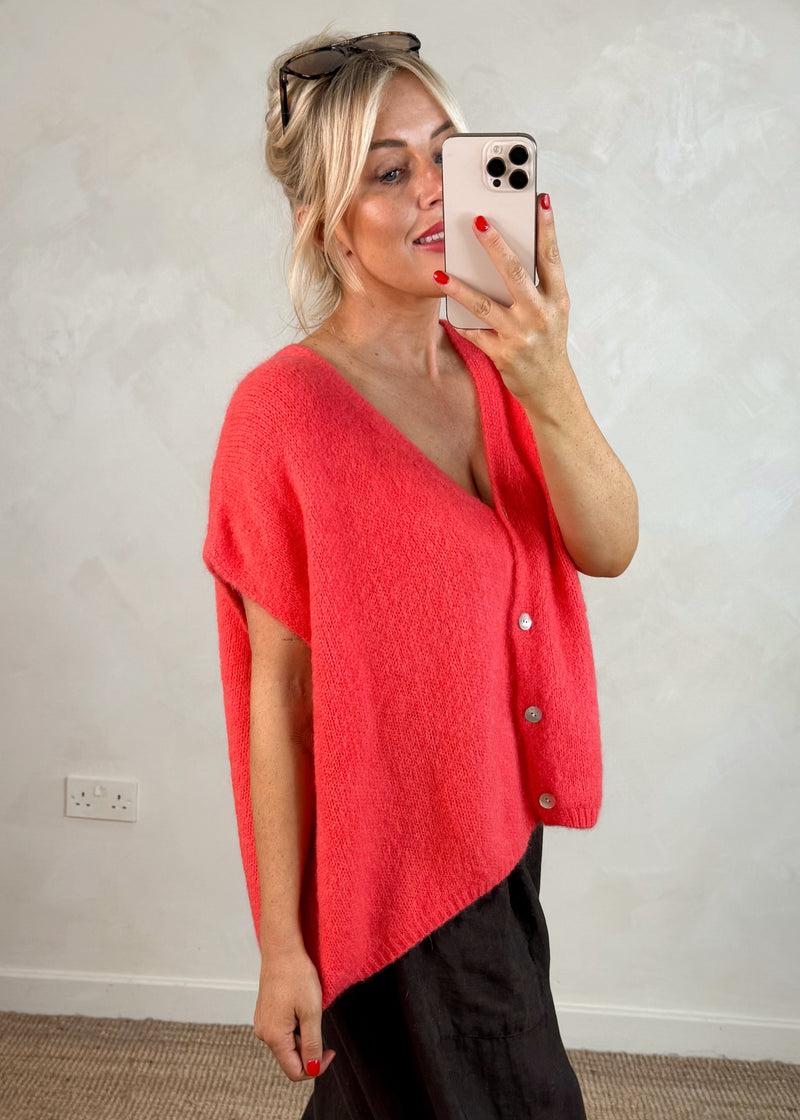 Lottie button knit - coral-The Style Attic