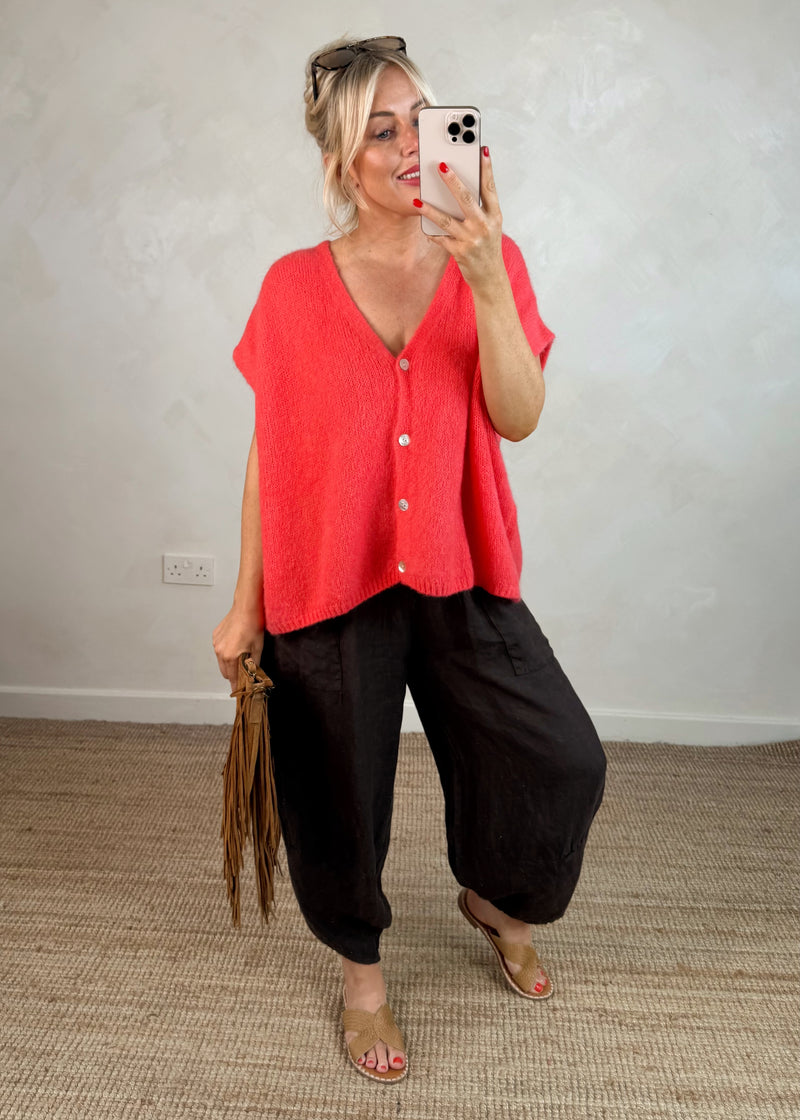 Lottie button knit - coral-The Style Attic