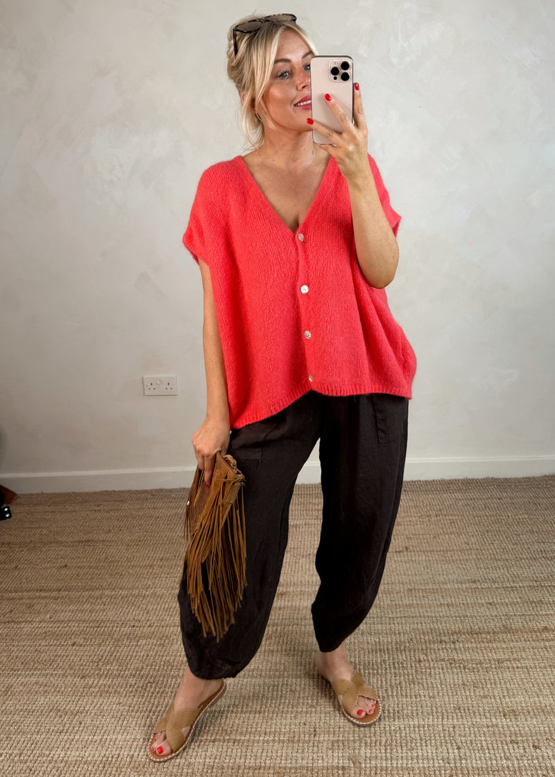 Lottie button knit - coral-The Style Attic