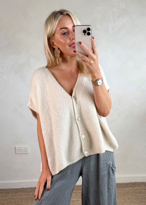 Lottie button knit - cream-The Style Attic