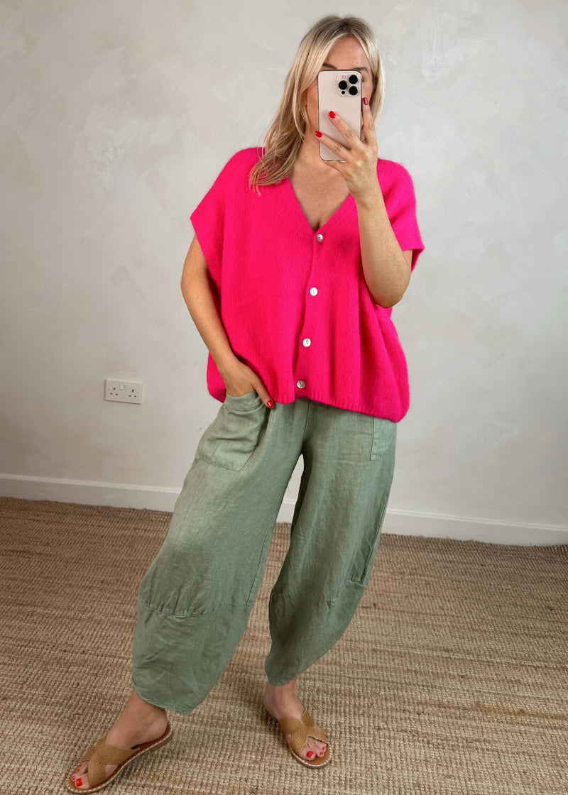 Lottie button knit - hot pink-The Style Attic