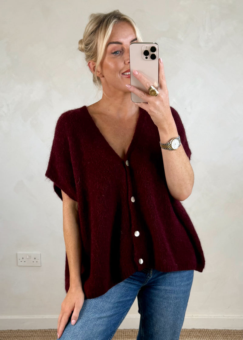 Lottie button knit - merlot-The Style Attic