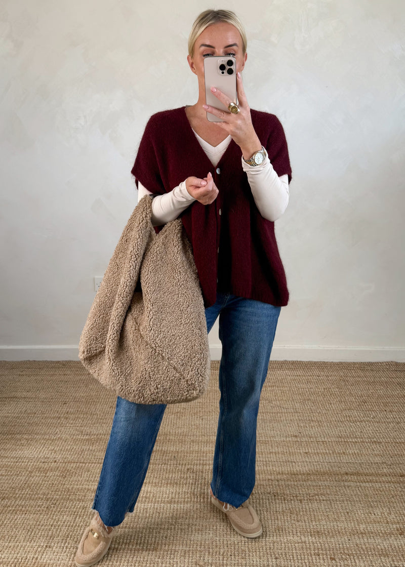 Lottie button knit - merlot-The Style Attic