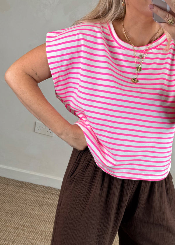 Lottie striped tee - neon pink-The Style Attic