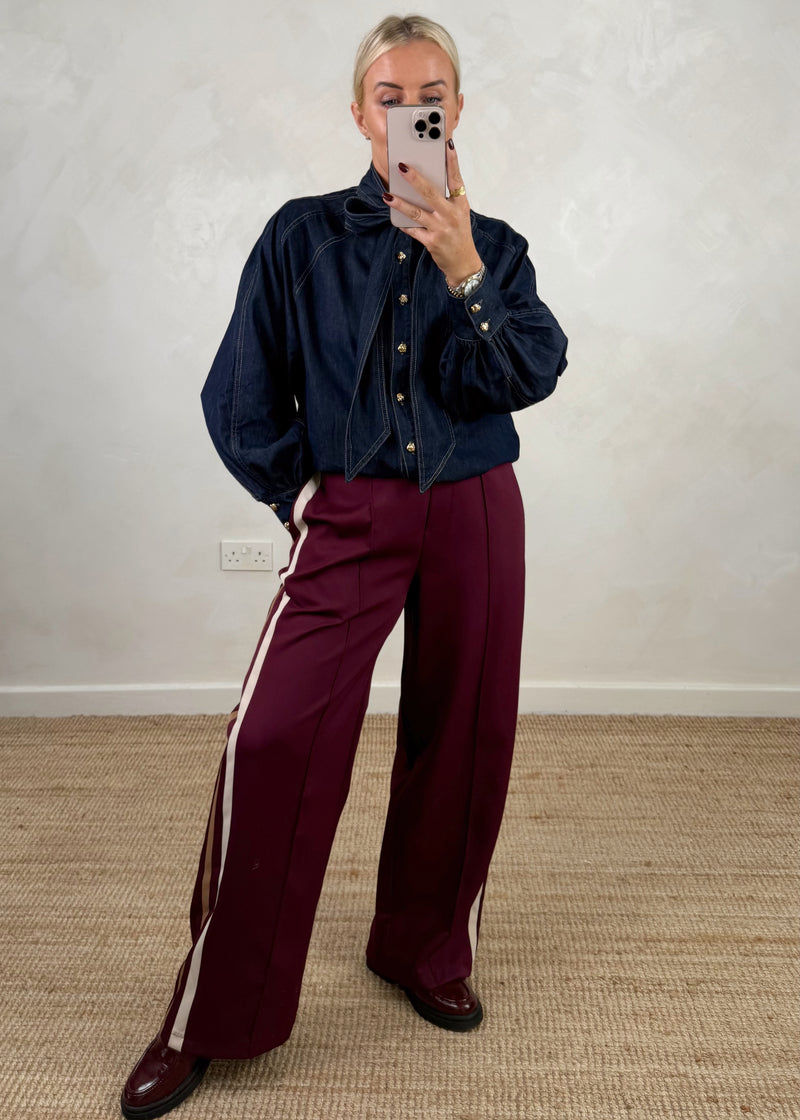 Lou denim pussy bow shirt-The Style Attic